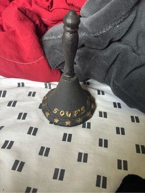 Cast Iron Decorative Hand Bell with Gold Lettering